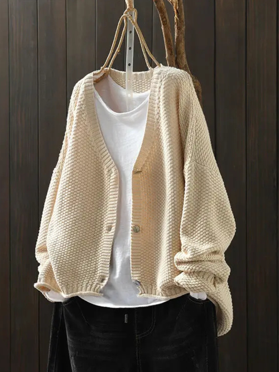 Dame Strikket Cardigan Med V-hals 3