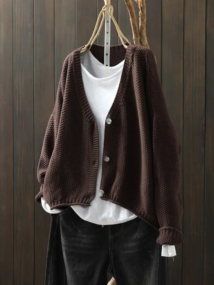 Dame Strikket Cardigan Med V-hals 4
