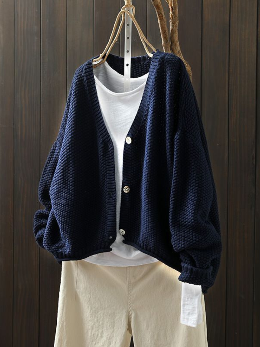 Dame Strikket Cardigan Med V-hals 5