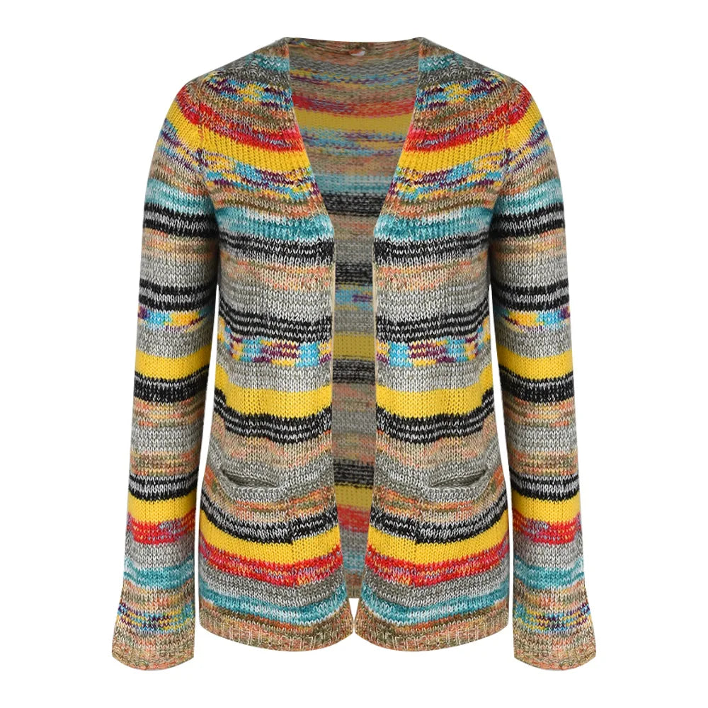 Dame Strikket Cardigan Tynn Løs Jakke 2