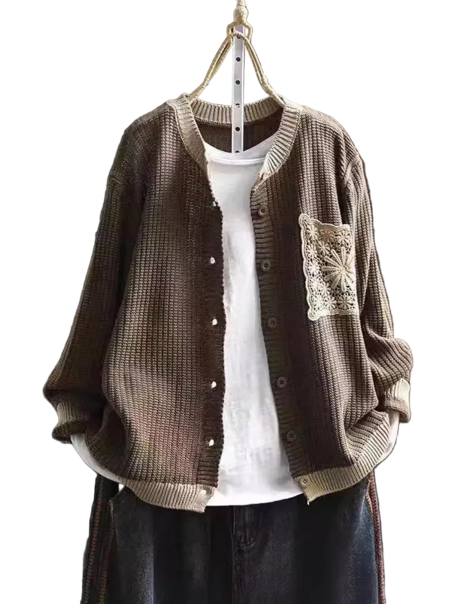Dame Strikket Cardigan med Lommer - Klassisk og Komfortabel Stil 0