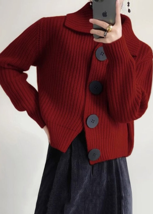 Dame Strikket Cardigan med Peter Pan Krage i Orange 3