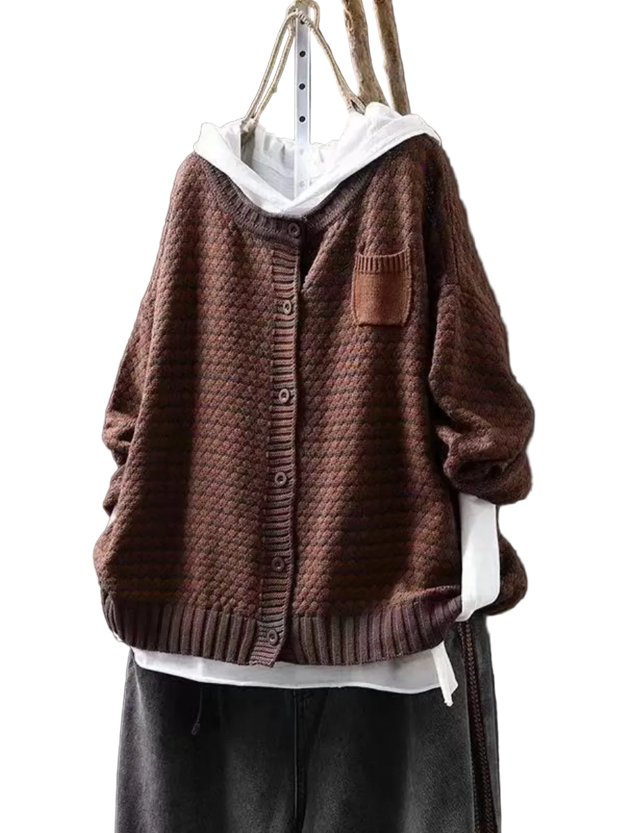 Dame Strikket Cardigan med Tekstur 0