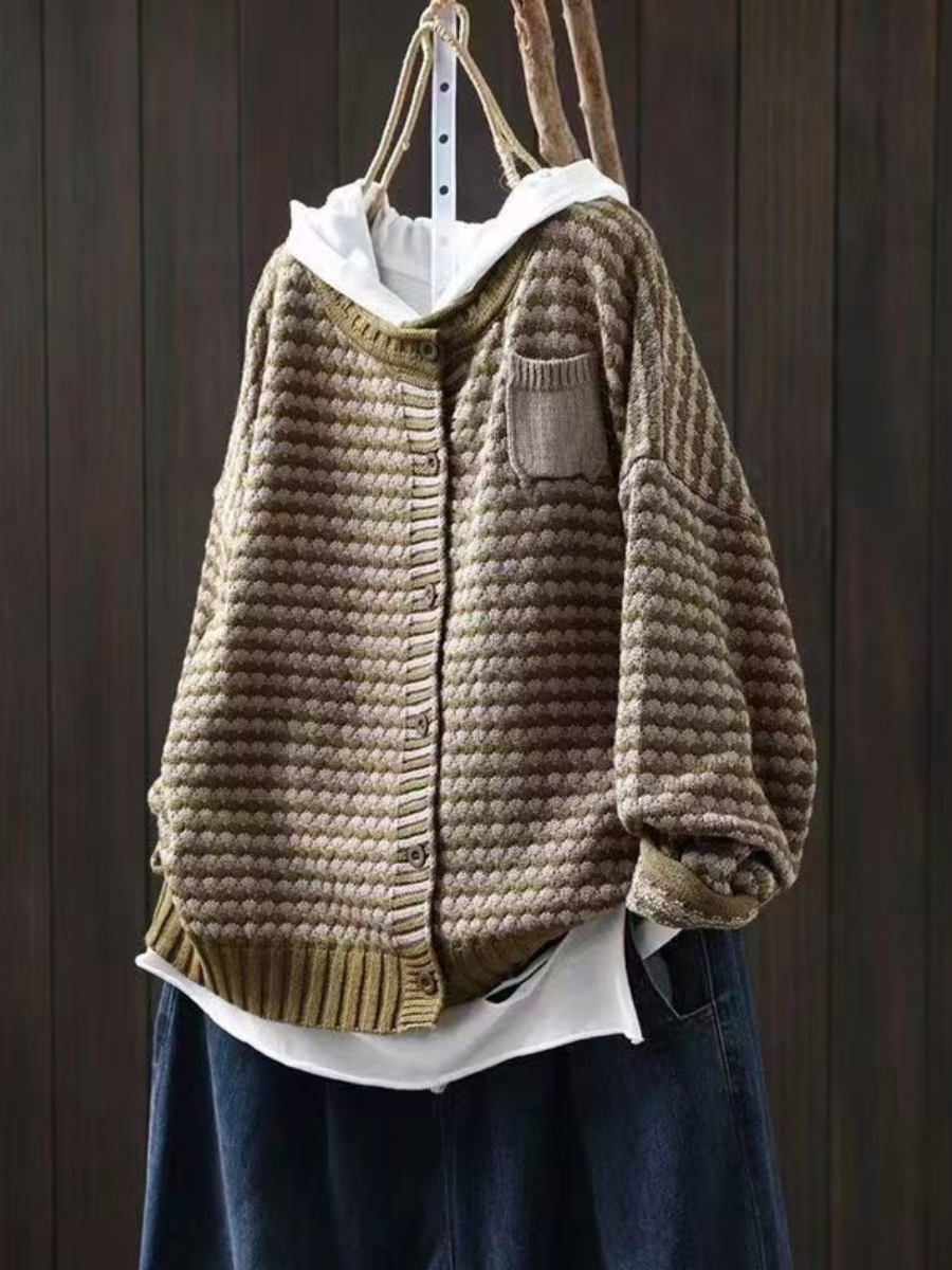Dame Strikket Cardigan med Tekstur 1