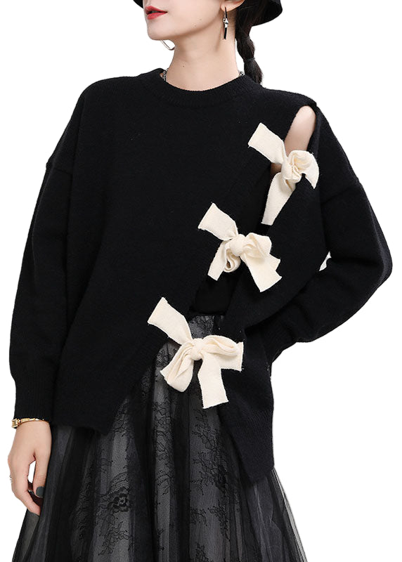 Dame Strikket Gensere med O-hals og Asymmetrisk Design 0