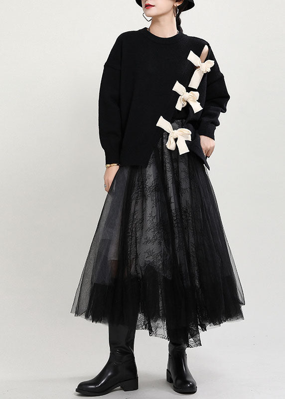 Dame Strikket Gensere med O-hals og Asymmetrisk Design 2