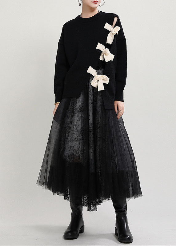 Dame Strikket Gensere med O-hals og Asymmetrisk Design 3