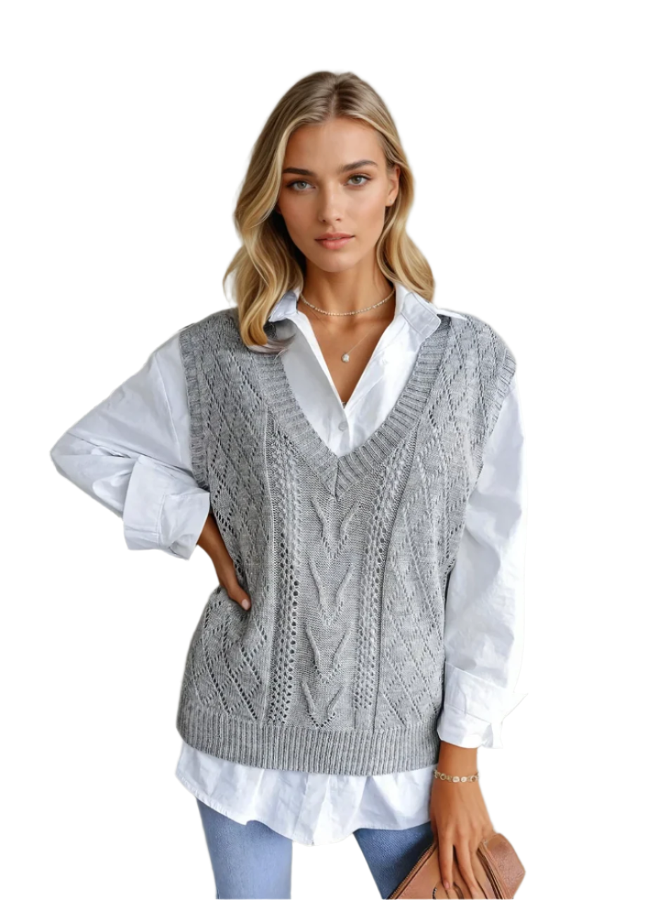 Dame Strikket Uten Ermer Pullover Chic 0