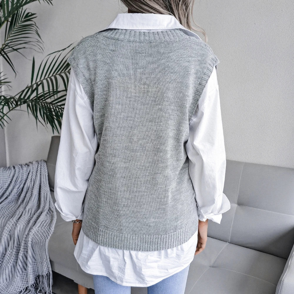 Dame Strikket Uten Ermer Pullover Chic 1
