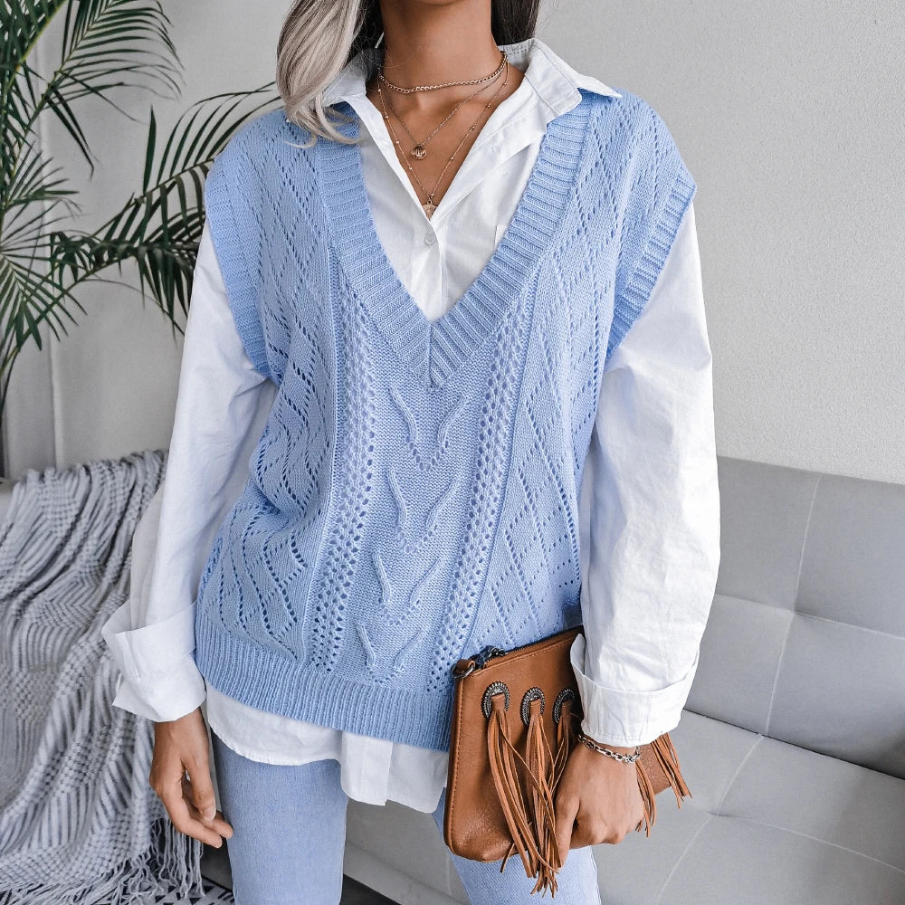 Dame Strikket Uten Ermer Pullover Chic 6
