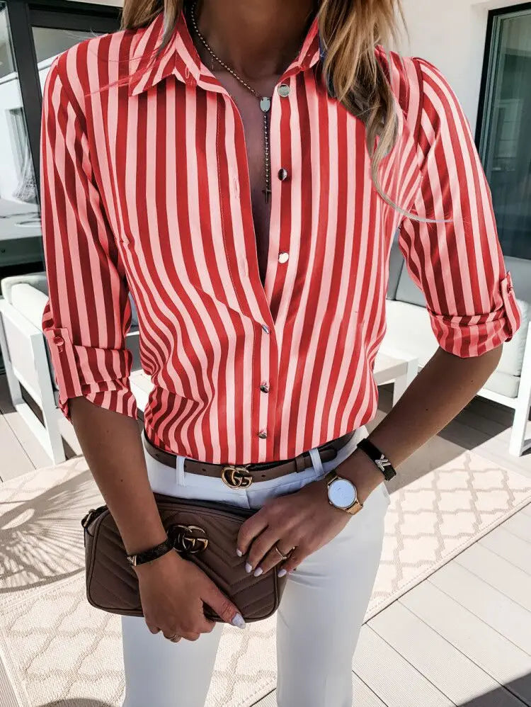 Dame Stripete Bluse Klassisk Stil 1