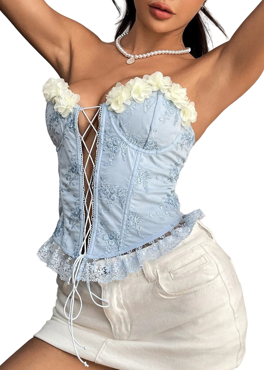 Dame Stroppeløs Tanktop Brodert Snøring 2