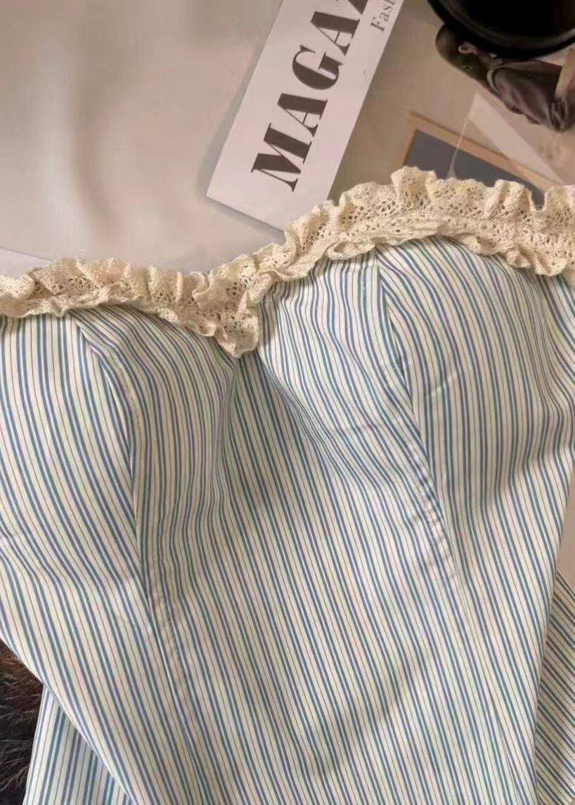 Dame Stroppeløs Topp med Rysjer og Stripemønster 2