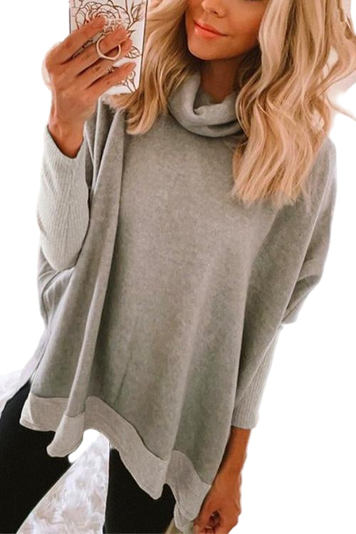 Dame Sweatshirt Langermet med Cowl Neck og Side Split 0