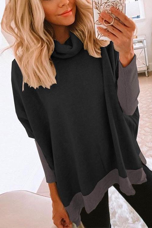 Dame Sweatshirt Langermet med Cowl Neck og Side Split 1