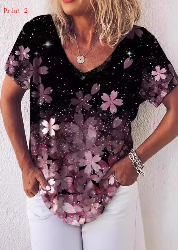 Dame T Skjorte Med V-Hals Og Trykk 1