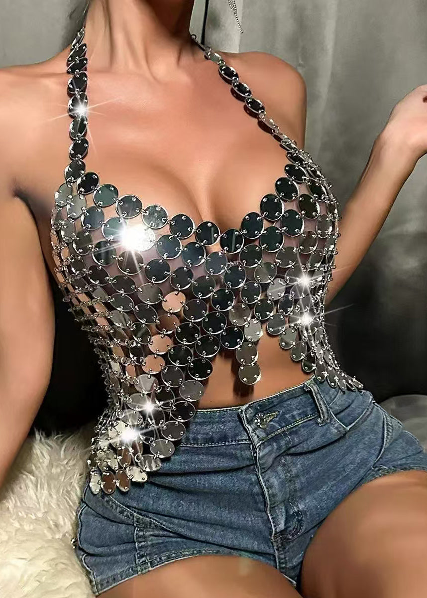 Dame Tanktop Halter Cut Out Ryggløs Ermeløs 2