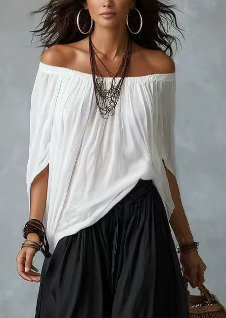 Dame To-Delt Sett Løs Passform Batwing Ermer Slash Hals 2