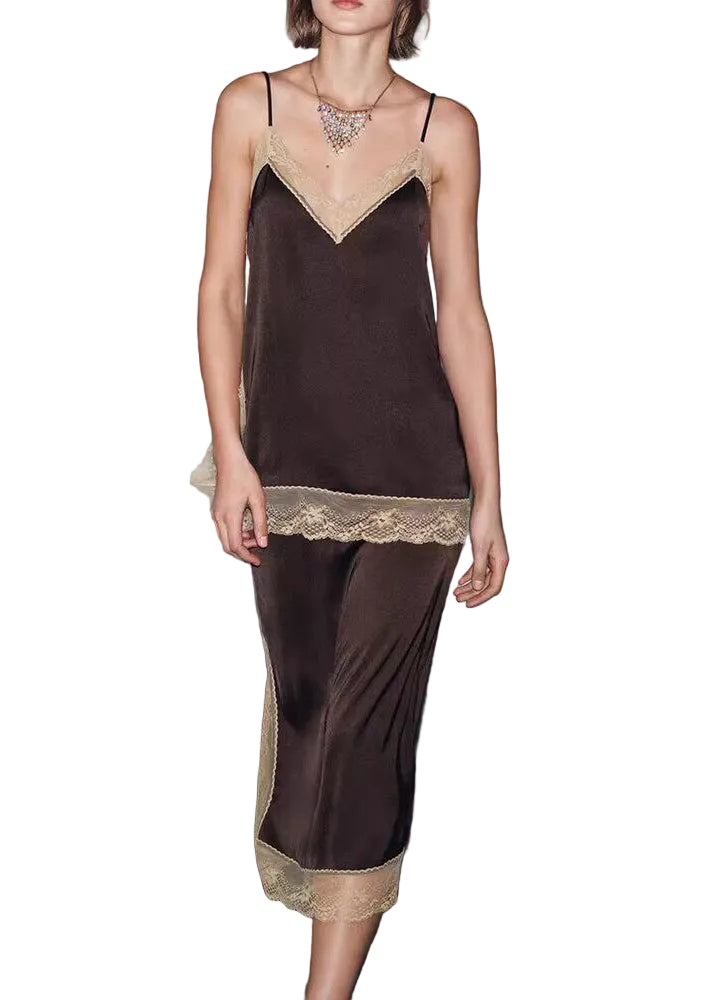 Dame To-delt Sett med Blondepatchwork og Sommerstil 0
