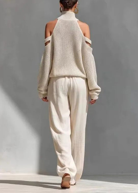 Dame To-delt Sett med Turtleneck og Vide Bukser Bohemsk Stil 3