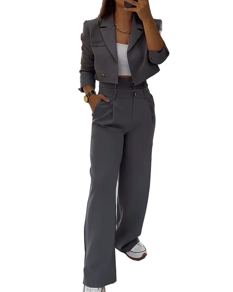 Dame Todelt Dresssett Med Cropped Blazer 0