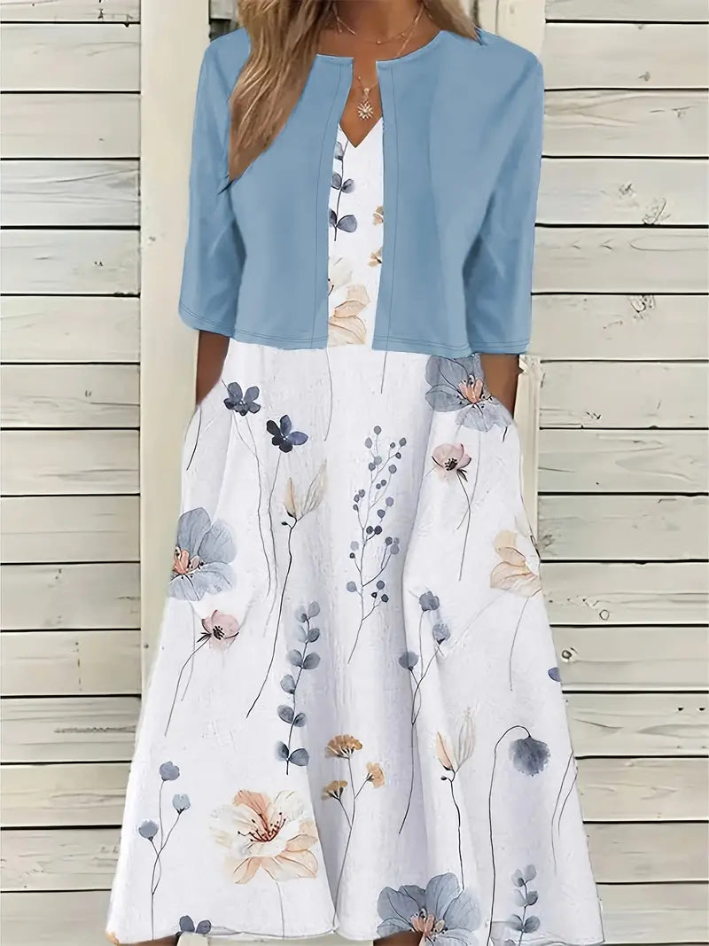 Dame Todelt Kjolesett med Blomsterdesign 0