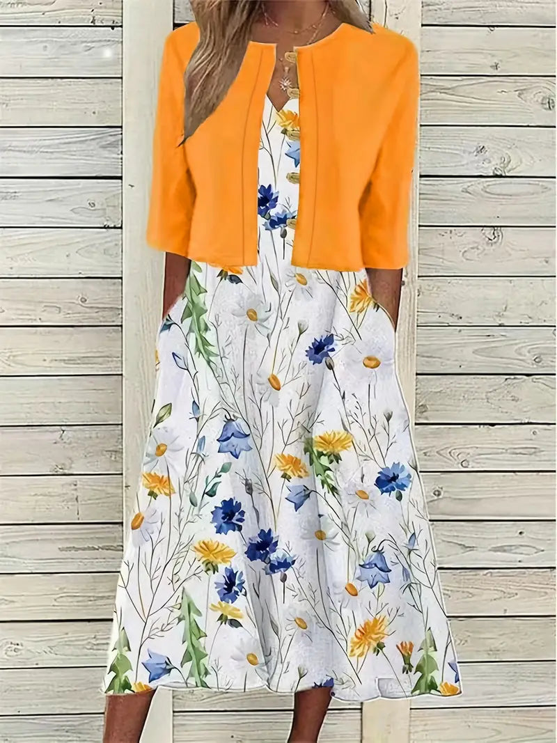 Dame Todelt Kjolesett med Blomsterdesign 11
