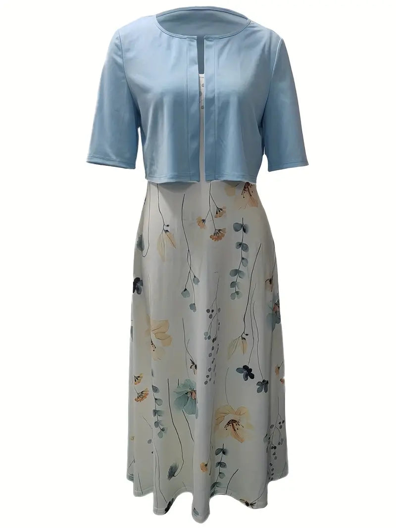 Dame Todelt Kjolesett med Blomsterdesign 2