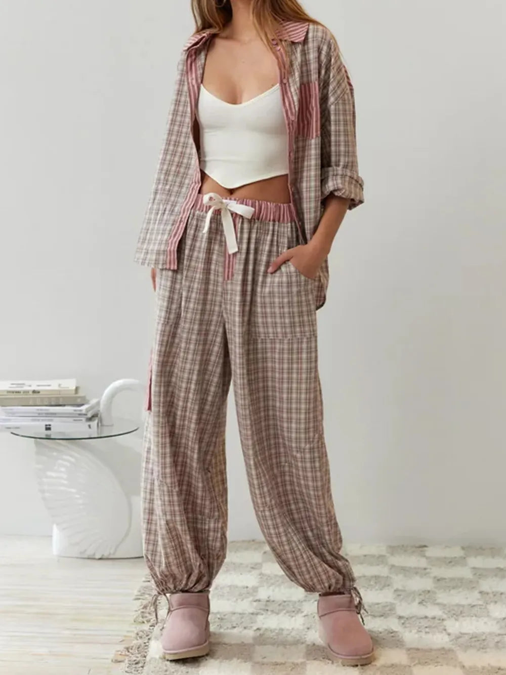 Dame Todelt Pyjamassett Komfortabel Design 4