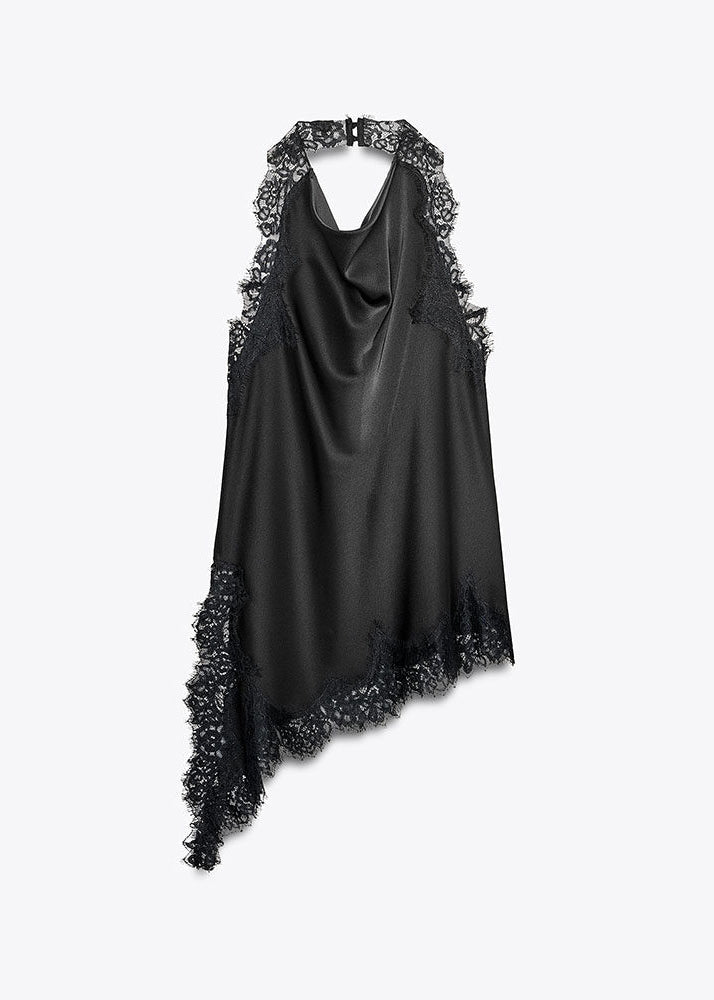 Dame Topp Asymmetrisk Design med Blonder og Patchwork 2