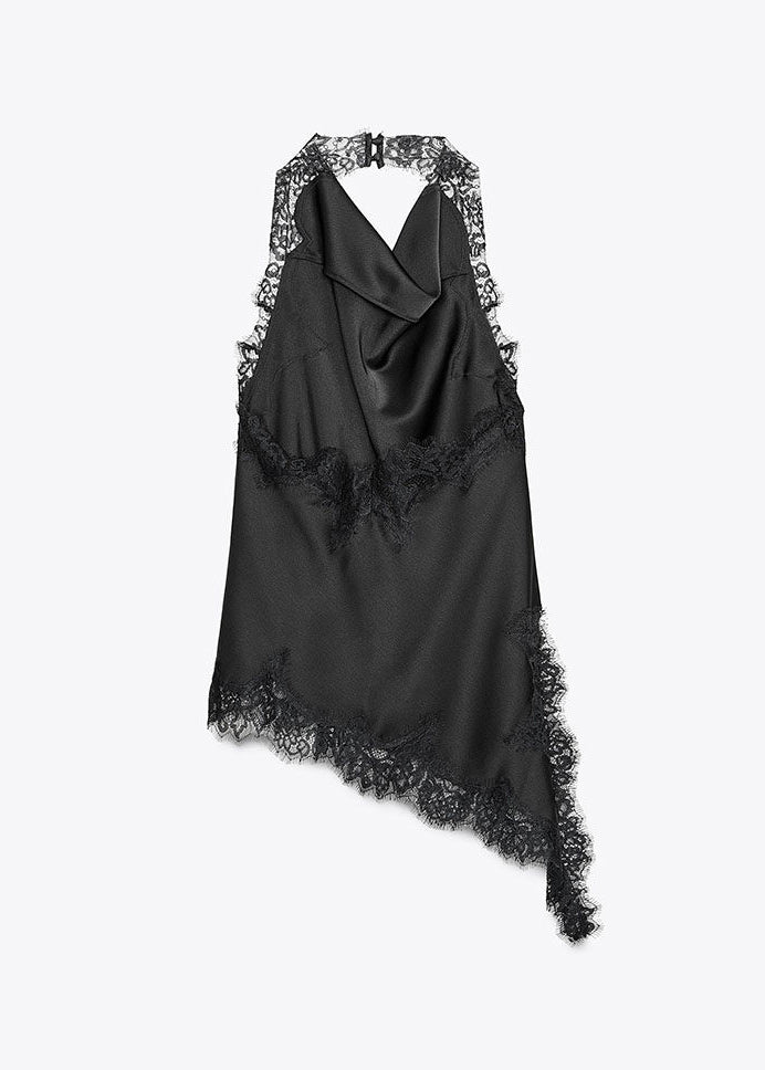 Dame Topp Asymmetrisk Design med Blonder og Patchwork 3