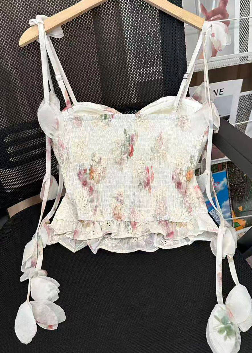Dame Topp med Spaghettistropper og Blomstermønster 1