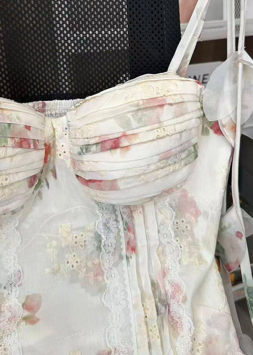 Dame Topp med Spaghettistropper og Blomstermønster 2