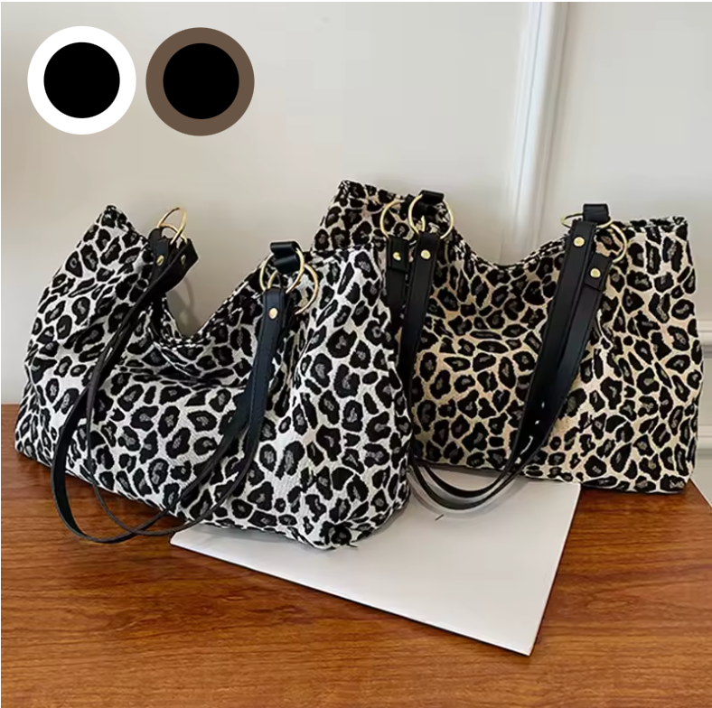 Dame Tote Bag Leopardtrykk Lettvekt Canvas 1