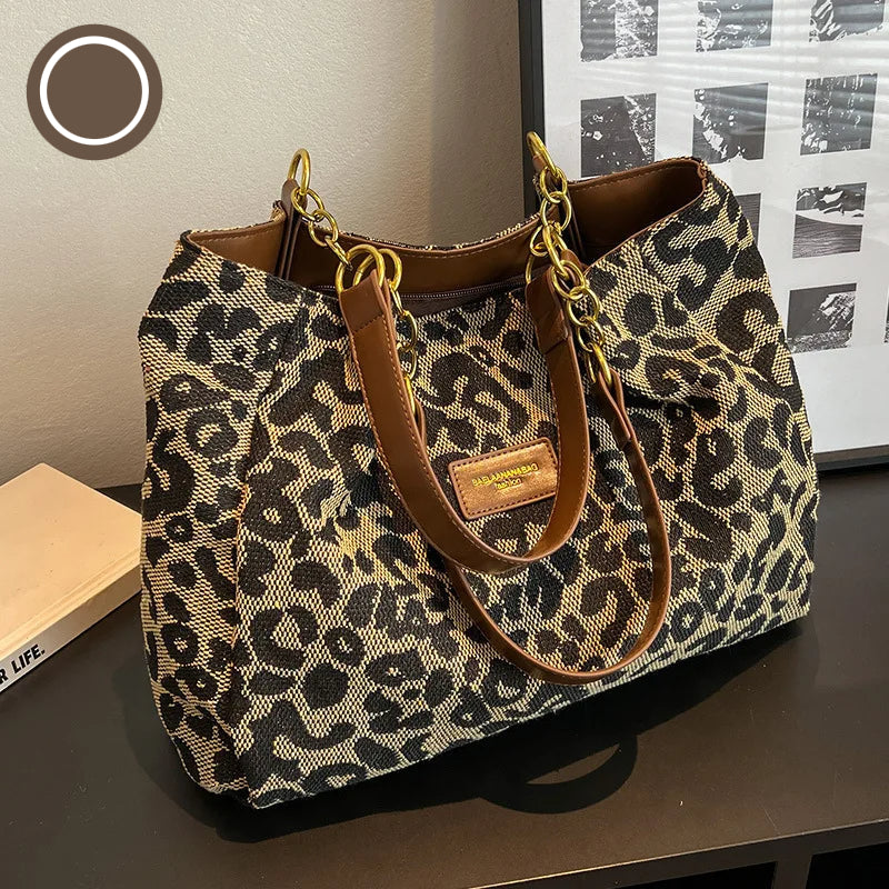 Dame Tote Bag Leopardtrykk Lettvekt Canvas 2
