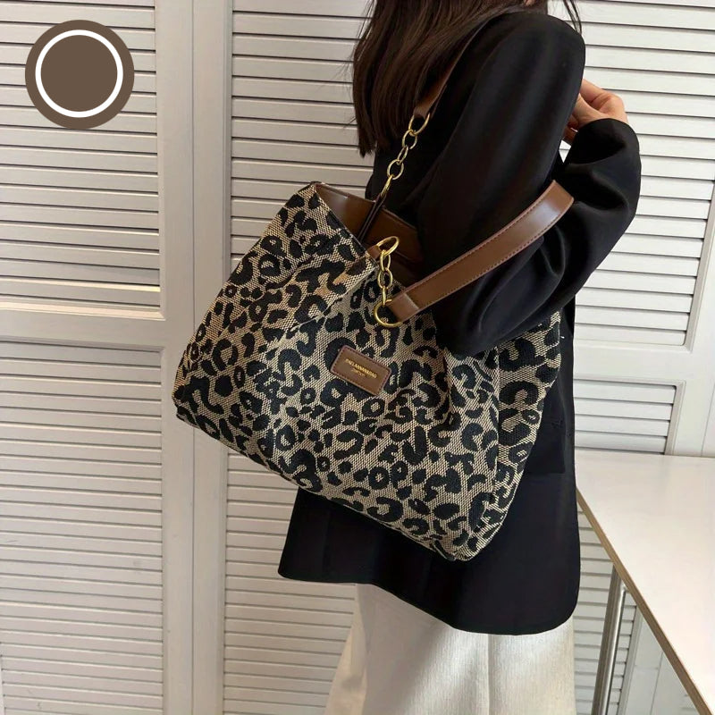 Dame Tote Bag Leopardtrykk Lettvekt Canvas 4