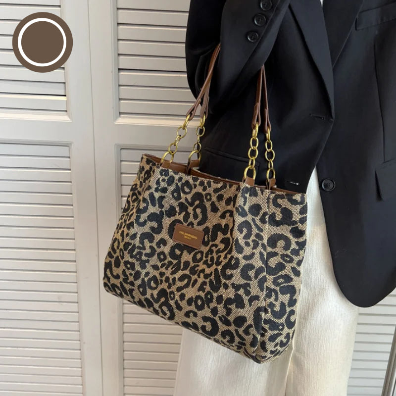 Dame Tote Bag Leopardtrykk Lettvekt Canvas 5
