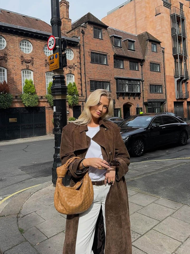 Dame Trenchcoat Suède Look Midi Med Belte 3