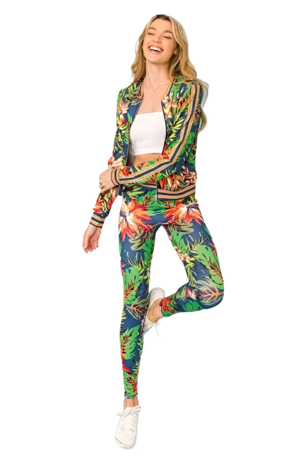 Dame Tropical Vibe Tracksuit Kabelstrikket Lounge Set 0