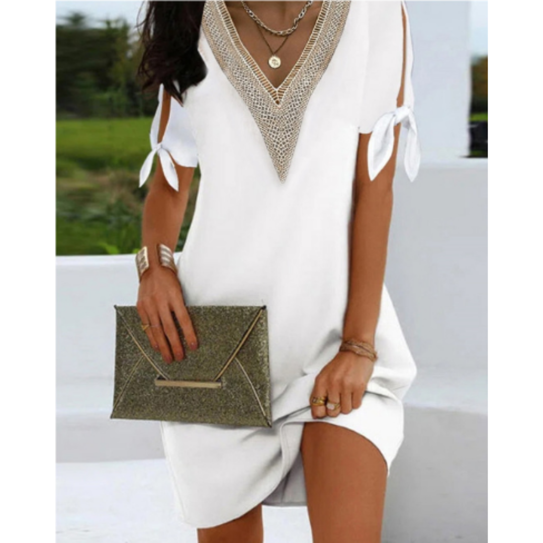 Dame Tunikakjole V-Hals Bindeærmer Lett Stoff 0