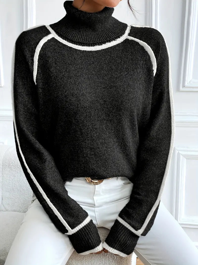 Dame Turtle Neck Genser med Kontrastdetaljer 8