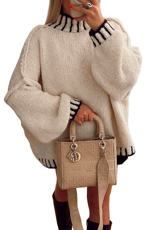 Dame Turtleneck Fargeblokk Pullover Genser 0