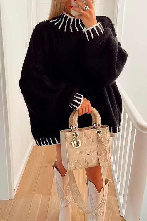 Dame Turtleneck Fargeblokk Pullover Genser 2