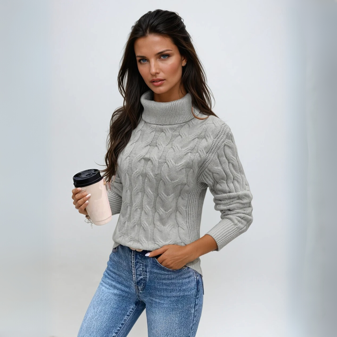 Dame Turtleneck Genser Kabelstrikket 1