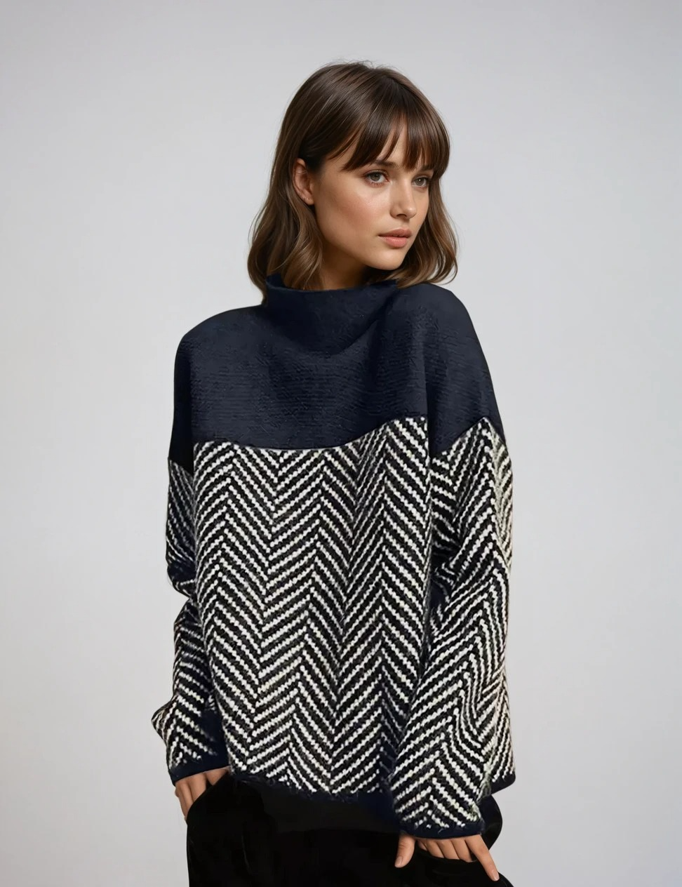 Dame Turtleneck Genser Mønstrete Myk Polyester 1