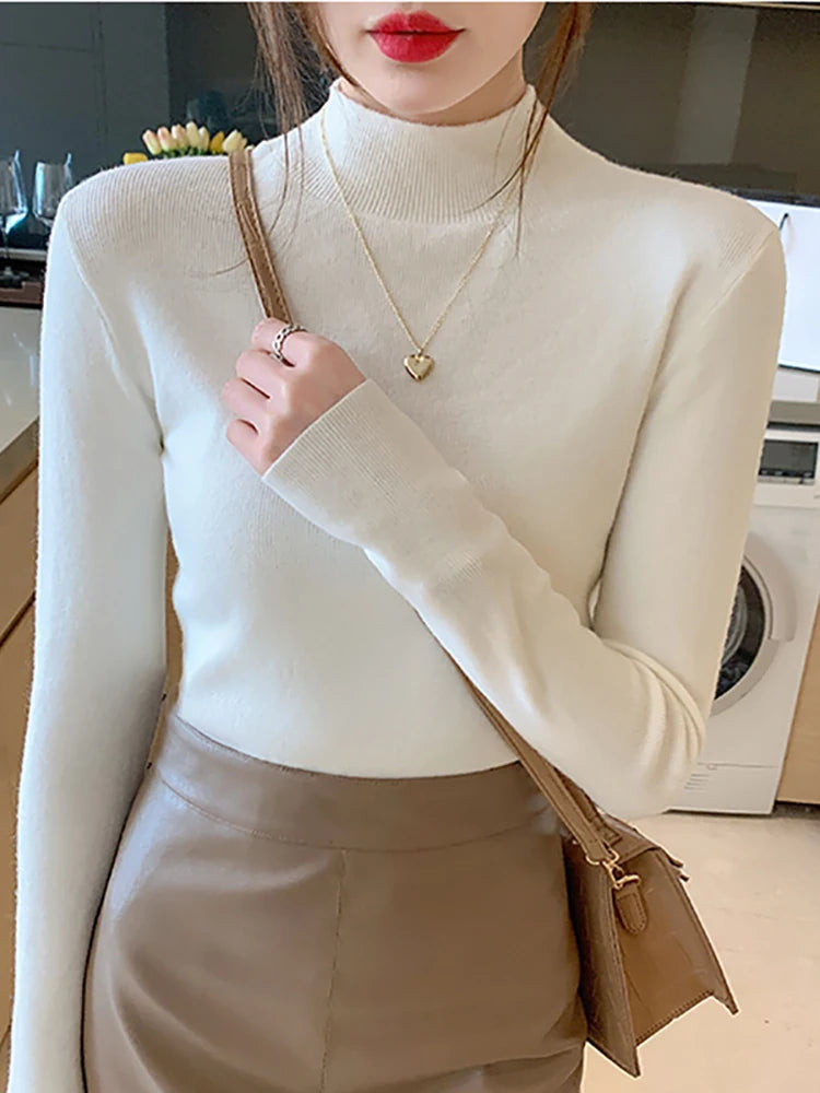 Dame Turtleneck Genser Strikket Langermet Komfortabel Stoff 2