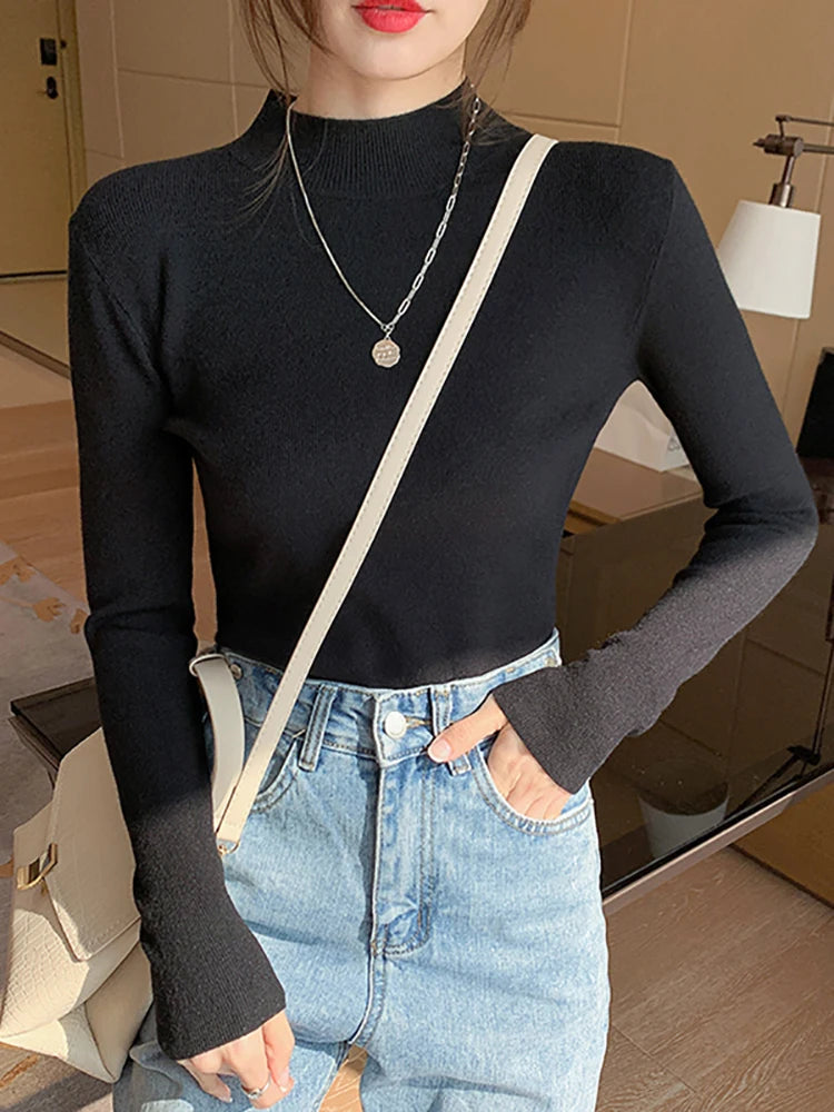 Dame Turtleneck Genser Strikket Langermet Komfortabel Stoff 7