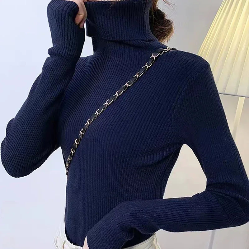 Dame Turtleneck Genser Strikket Ullblanding Myk 10