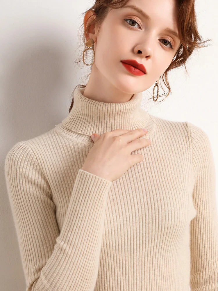 Dame Turtleneck Genser Strikket Ullblanding Myk 12