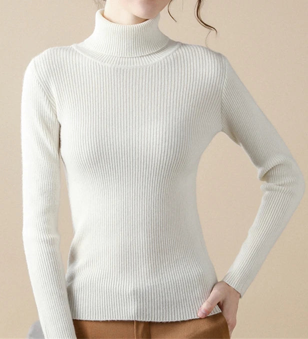 Dame Turtleneck Genser Strikket Ullblanding Myk 18